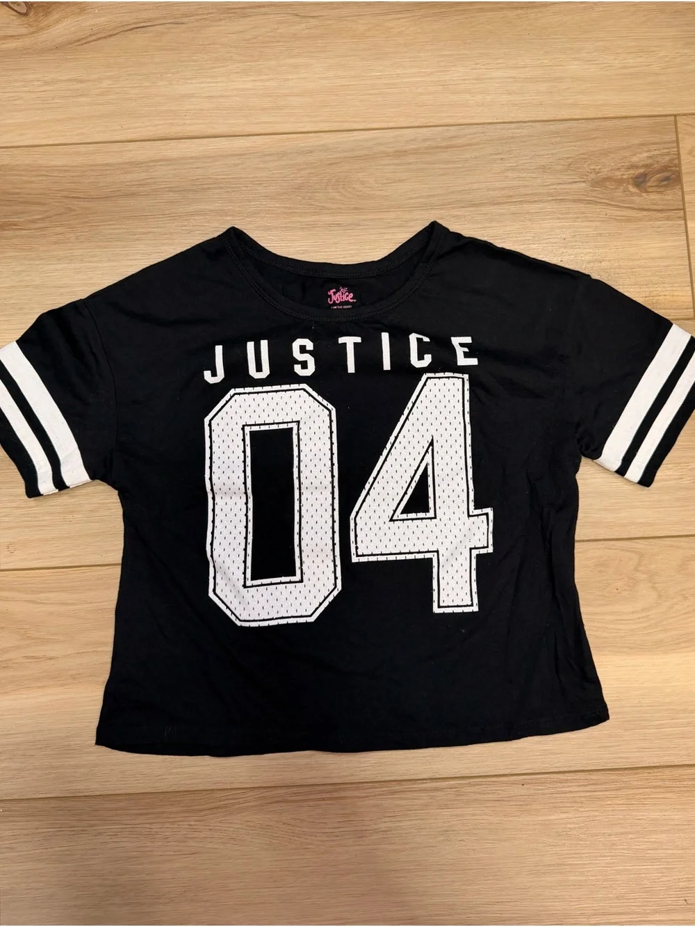 Justice Black & White '04' Graphic Crop Tee
